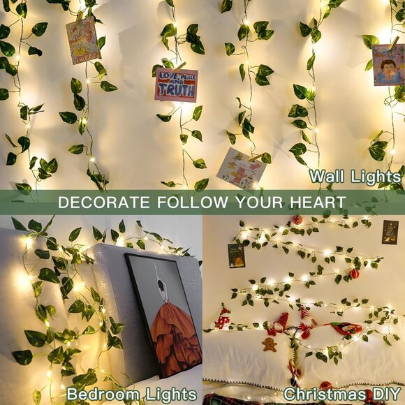 Vine with Fairy Lights Battery Operated, 33ft100 LED Pothos String Lights with R - Picture 2 of 6
